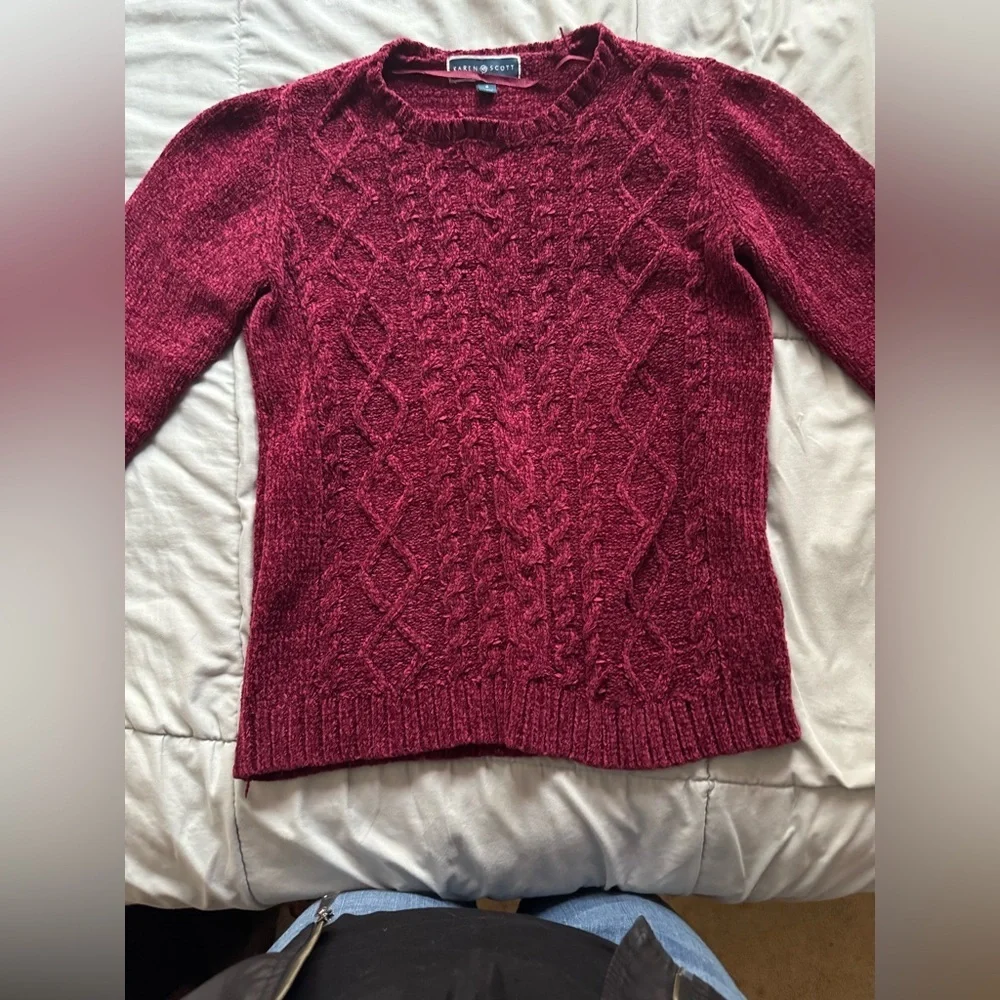 Karen Scott burgundy cable knit sweater
